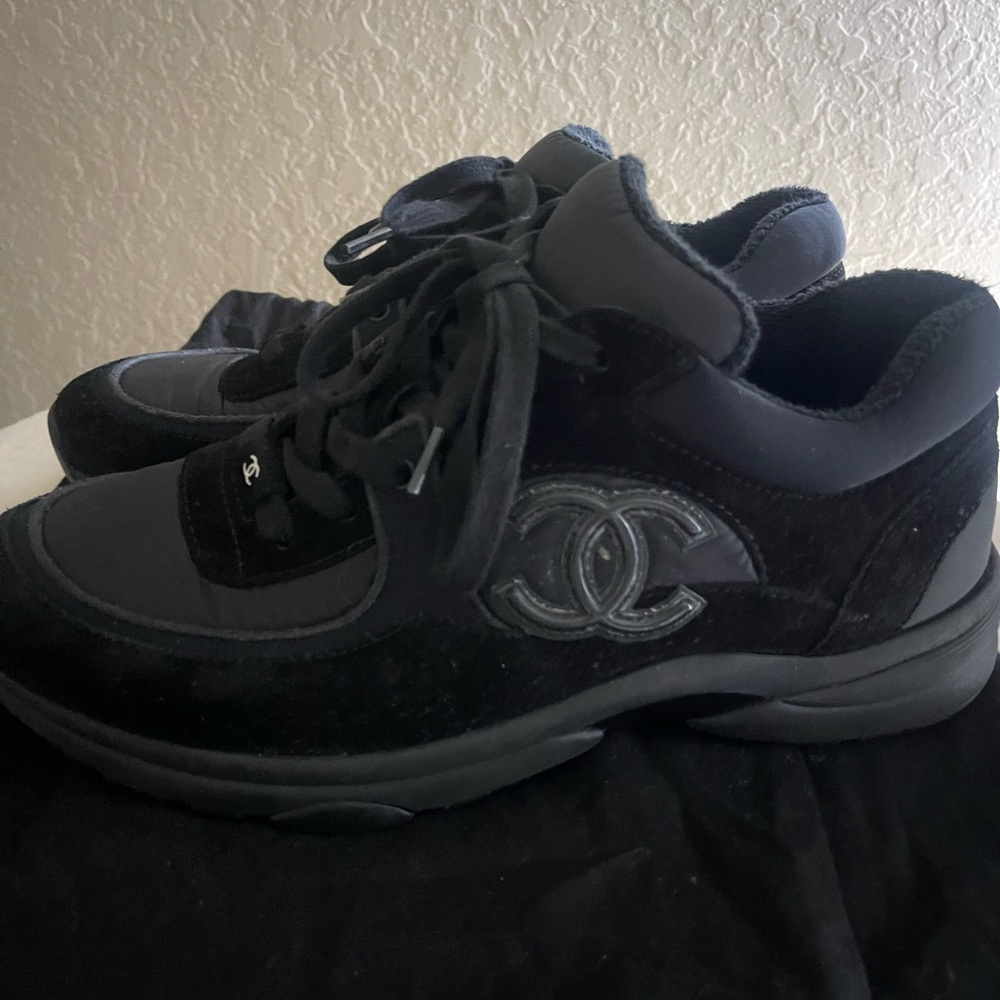 CHANEL Black Textured Sneakers